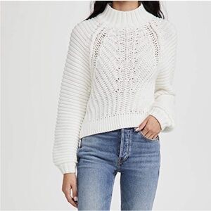 Free People Sweetheart White Mock Neck Thick Knit Sweater Size Small High Low